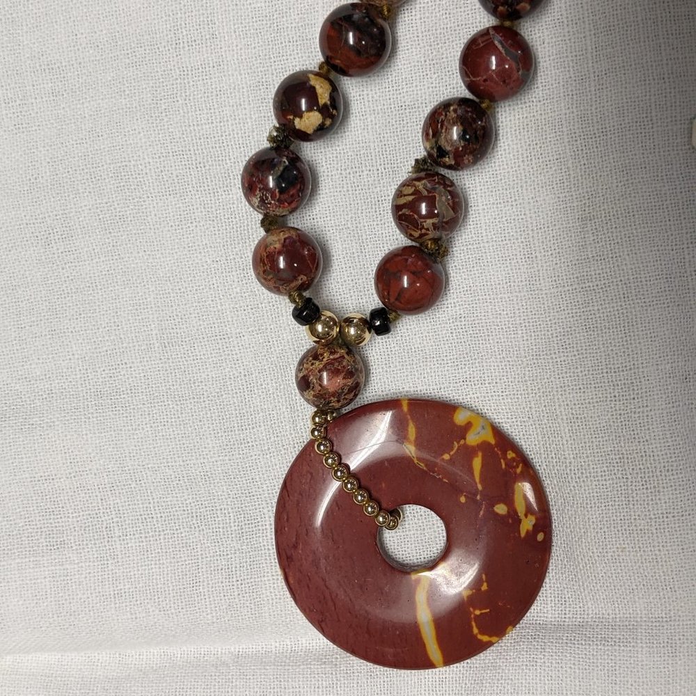 36" Poppy Jaspel bead stone necklace